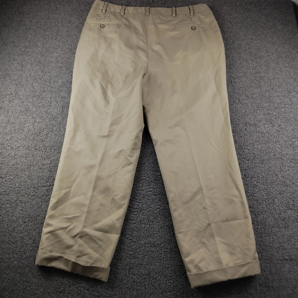 Berle Mens Pleated Chino Pants Khaki Tan Cuffed Twill Trousers 37x27.5